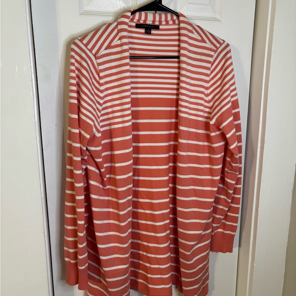 Cyrus Coral and White Striped Cardigan